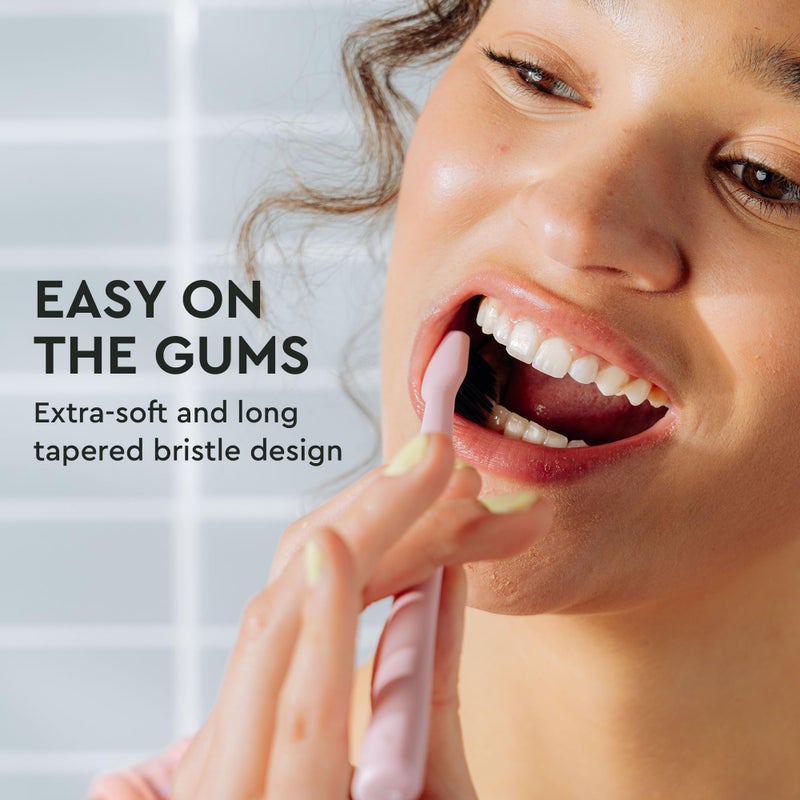 Boka Classic Manual Toothbrush with Extra Soft Activated-Charcoal, Tapered Bristles, Bioplastic Handle That Includes Travel Cap, Dentist-Approved, Great for Adults and Kids, Pink (Pack of 1) - Image 3