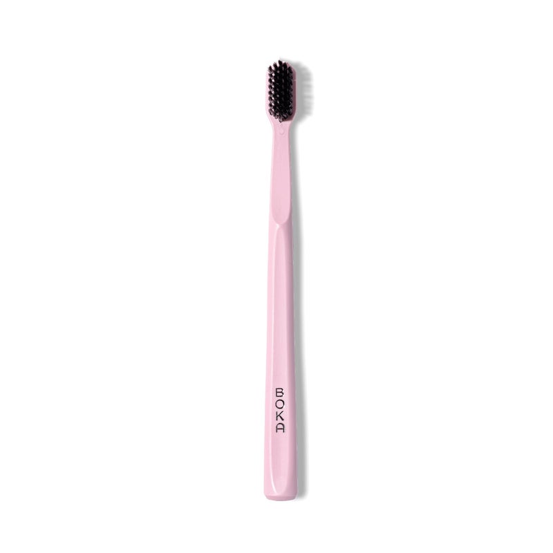 Boka Classic Manual Toothbrush with Extra Soft Activated-Charcoal, Tapered Bristles, Bioplastic Handle That Includes Travel Cap, Dentist-Approved, Great for Adults and Kids, Pink (Pack of 1) - Image 1