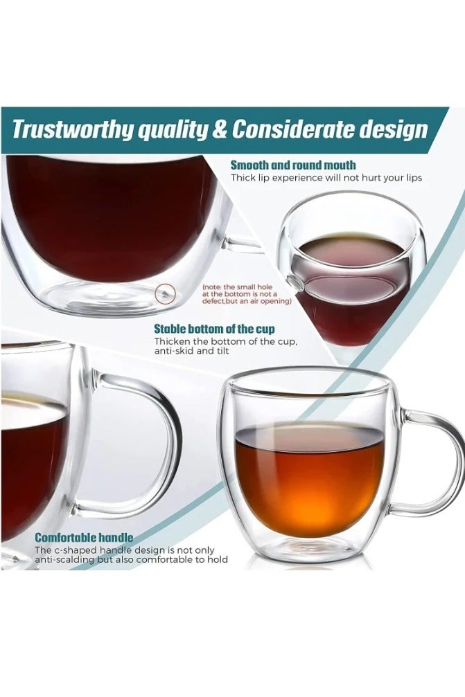 نقطة التسوق كوبان معزولان بجدار مزدوج، أكواب قهوة زجاجية بمقبض، أكواب قهوة بطبقة عازلة، أكواب زجاجية شفافة من البورسليكات | أكواب قهوة مثالية للإسبريسو، والكابتشينو، واللاتيه، والشاي الأمريكي، والمشروبات الساخنة، سعة 250 مل - Image 4