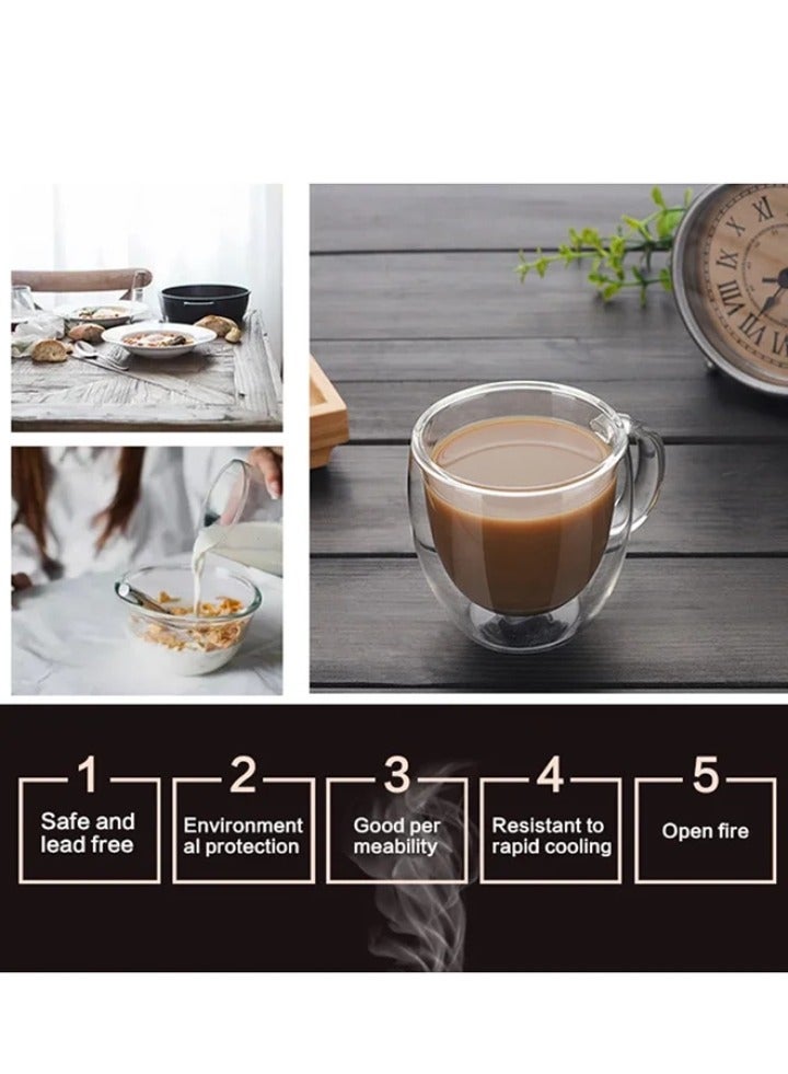 نقطة التسوق كوبان معزولان بجدار مزدوج، أكواب قهوة زجاجية بمقبض، أكواب قهوة بطبقة عازلة، أكواب زجاجية شفافة من البورسليكات | أكواب قهوة مثالية للإسبريسو، والكابتشينو، واللاتيه، والشاي الأمريكي، والمشروبات الساخنة، سعة 250 مل - Image 2