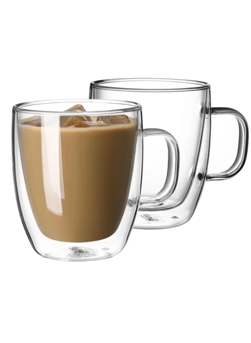 نقطة التسوق كوبان معزولان بجدار مزدوج، أكواب قهوة زجاجية بمقبض، أكواب قهوة بطبقة عازلة، أكواب زجاجية شفافة من البورسليكات | أكواب قهوة مثالية للإسبريسو، والكابتشينو، واللاتيه، والشاي الأمريكي، والمشروبات الساخنة، سعة 250 مل - Image 1
