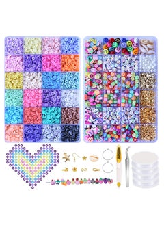 KASTWAVE Clay Beads Bracelet Making Kit, Beads DIY Set Handmade Necklace Earring Phone Charm with Pearls Smiley Face Letter for Girls Kids Adults  - Image 1