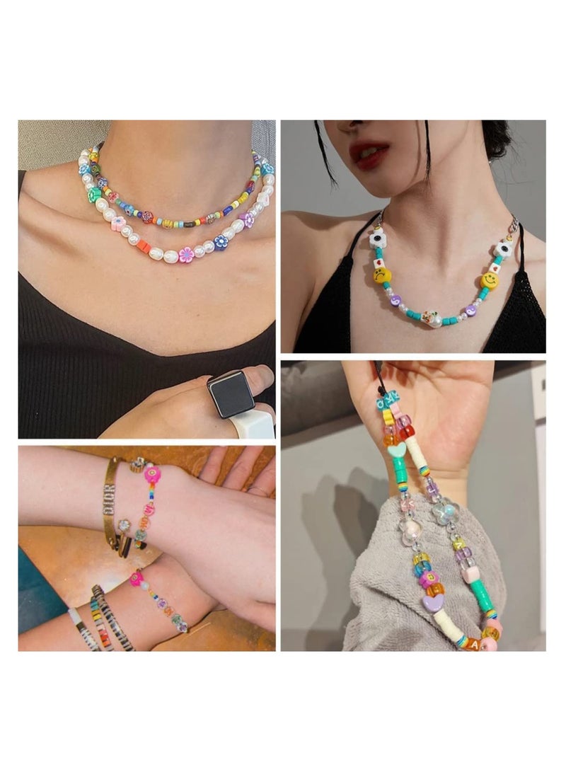 كاست ويف مجموعة صنع سوار الخرز الطيني، مجموعة الخرز DIY المصنوعة يدويًا قلادة وحلق سحر الهاتف مع حرف وجه مبتسم لؤلؤي للفتيات والأطفال والكبار - Image 2