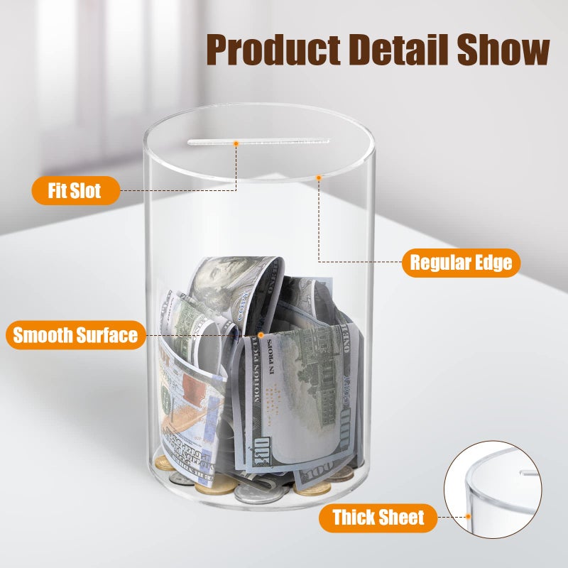 Hicocool Clear Piggy Bank, Acrylic Piggy Bank for Adults Must Break to Open, Unopenable Money Saving Box for Boys Girls Birthday Gift (8" H x 5" D) - Image 5