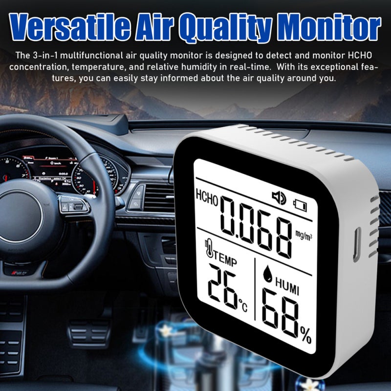 3 In 1 Air Quality Monitor, White, High Accuracy Electrochemical Sensor - Reliable Alarm Function Air Quality Tester for Indoor Outdoor Personal Use - Image 3