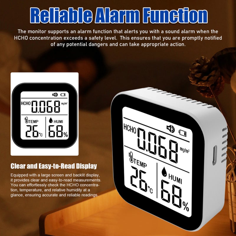 3 In 1 Air Quality Monitor, White, High Accuracy Electrochemical Sensor - Reliable Alarm Function Air Quality Tester for Indoor Outdoor Personal Use - Image 5