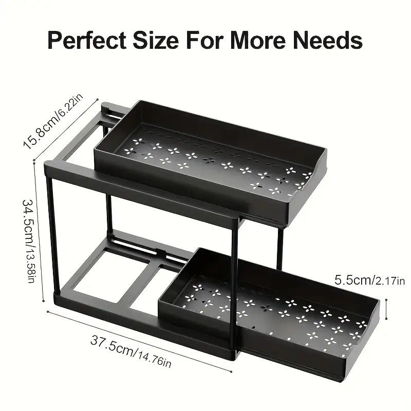 2-Tier Multi-Functional Pull-Out Sink Storage Rack, with Pull-Out Shelves, Durable Plastic Space-Saving Design, Under-Sink Cabinet Organizer, Hanging Countertop Storage Rack, Easy Materials - Image 5