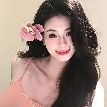 ASTRQLE 5 قطع مشبك شعر زهور ملونة للنساء مشبك شعر كبير من أوركيد الشيفون مشبك شعر زهور هاواي بوهيمية مشبك شعر باروكة رأس للنساء والفتيات لحفلات الزفاف - Image 2