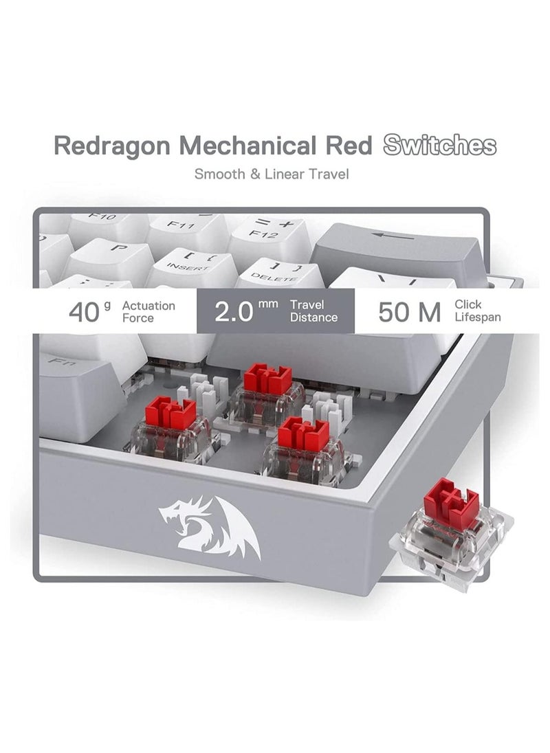 REDRAGON - Redragon K617 Fizz 60% 61 Key RGB Mechanical Gaming Keyboard RED Switch - Gray & White - Image 1