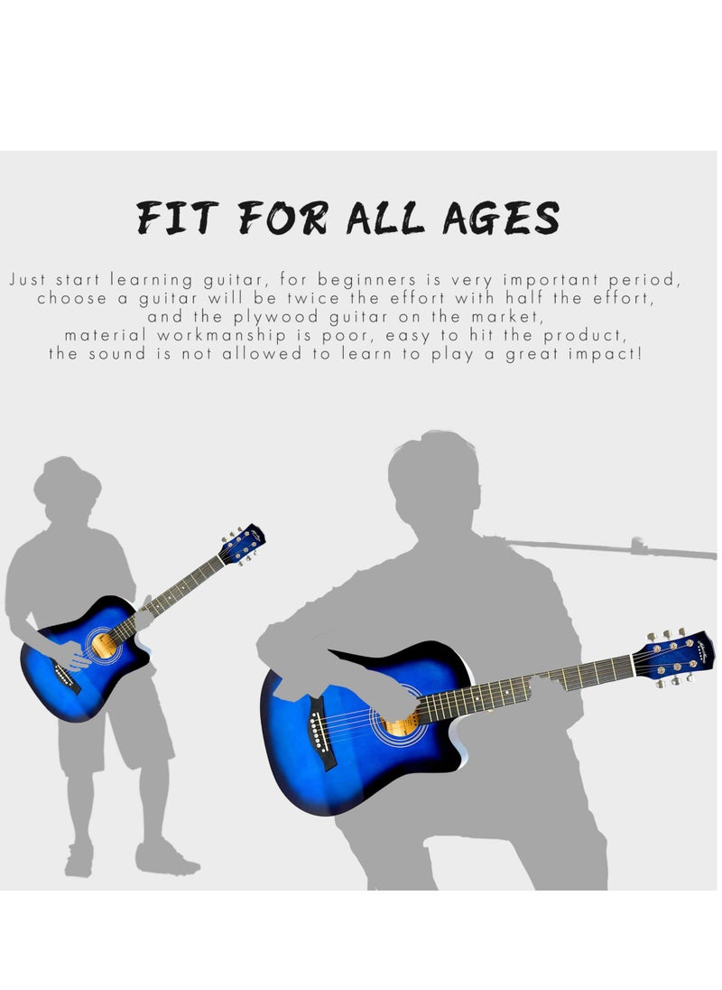 Mike Music 38 inch Acoustic Guitar in Full Size Beginner Set, All Wood Cutaway Guitar for Beginner, Comes with Free Bag/Tuner/Strap/Tuner Clip/Extra String Set/Winder/6 Paddles（ Blue）  - Image 4