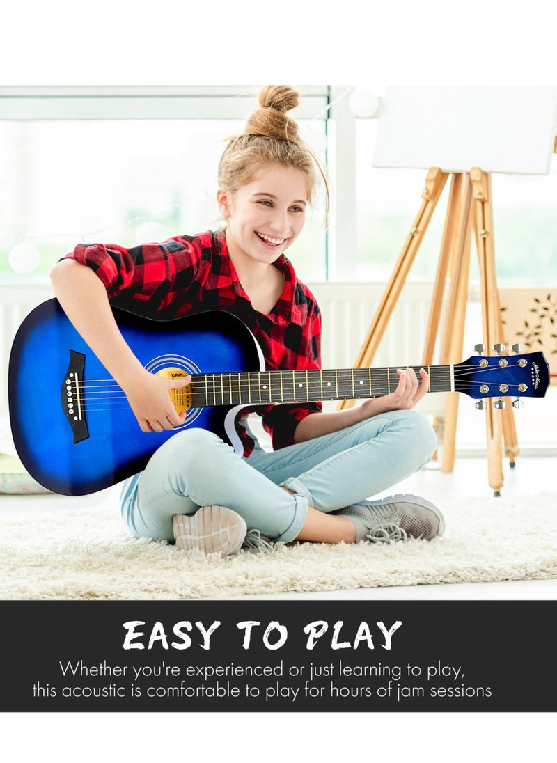 Mike Music 38 inch Acoustic Guitar in Full Size Beginner Set, All Wood Cutaway Guitar for Beginner, Comes with Free Bag/Tuner/Strap/Tuner Clip/Extra String Set/Winder/6 Paddles（ Blue）  - Image 5