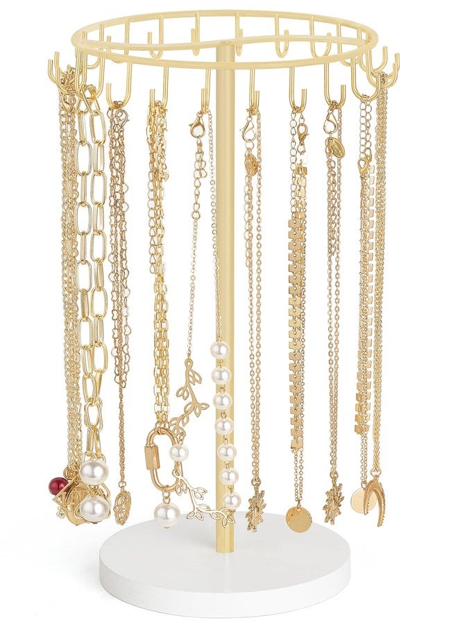 Mkono Necklace Holder Metal Jewelry Display Stand Necklace Organizer with 22 Hooks for Storage and Hanging Bracelet Keychain Home Room Deocr for Women,Gold - Image 1