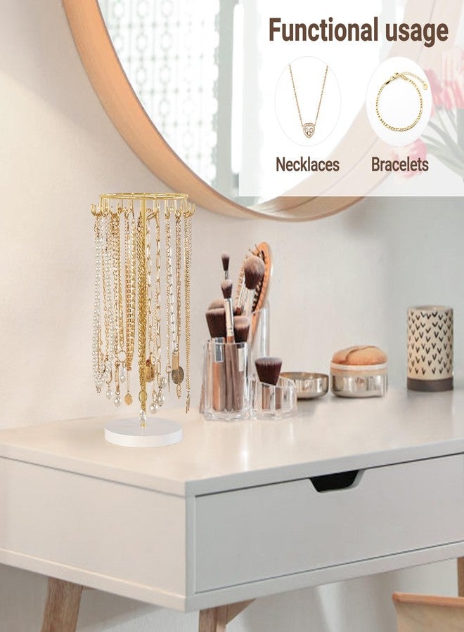 Mkono Necklace Holder Metal Jewelry Display Stand Necklace Organizer with 22 Hooks for Storage and Hanging Bracelet Keychain Home Room Deocr for Women,Gold - Image 2