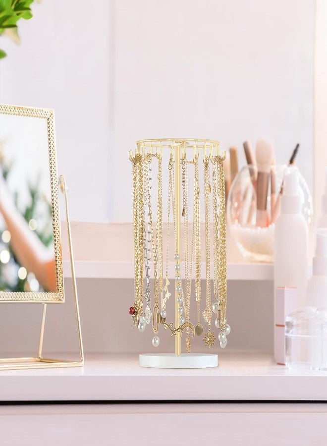 Mkono Necklace Holder Metal Jewelry Display Stand Necklace Organizer with 22 Hooks for Storage and Hanging Bracelet Keychain Home Room Deocr for Women,Gold - Image 4