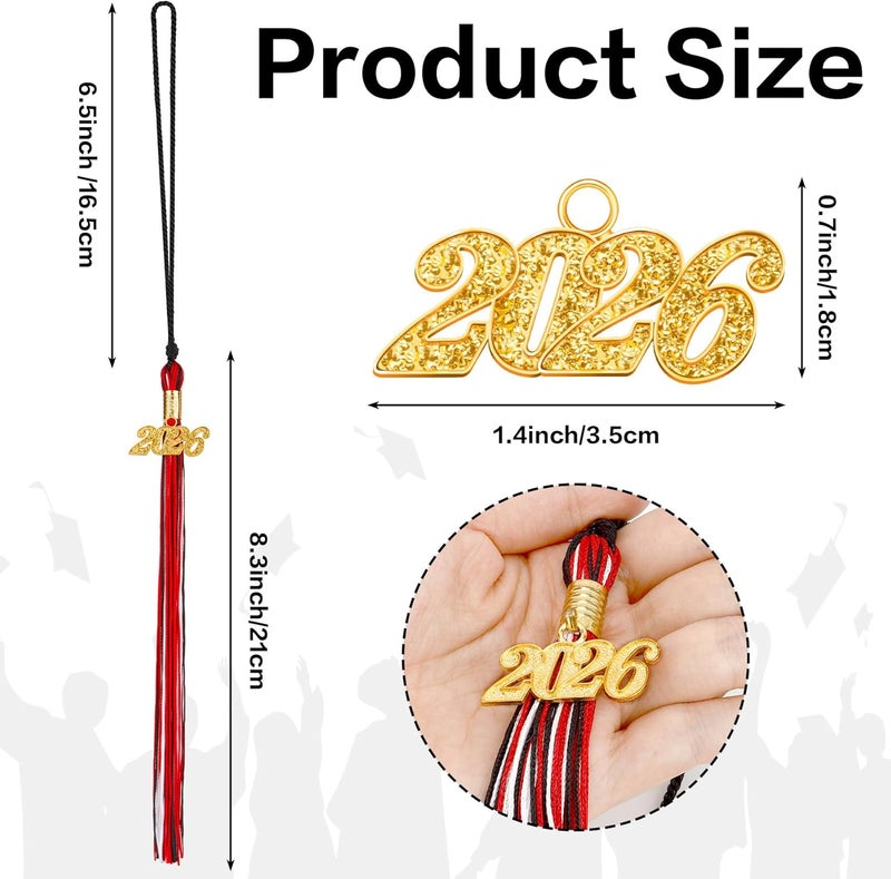 RHOttbiy 2026 Graduation Tassel, 2026 Tassel Graduation, 2026 Tassels for Graduations Cap with 2026 Year Gold Charms for Graduate Cap, Red Black White Grad Tassels for Class of 2026 Grad Ceremonies Accessories - Image 3