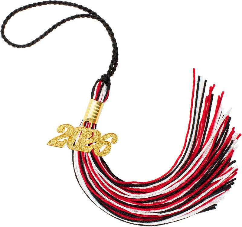 RHOttbiy 2026 Graduation Tassel, 2026 Tassel Graduation, 2026 Tassels for Graduations Cap with 2026 Year Gold Charms for Graduate Cap, Red Black White Grad Tassels for Class of 2026 Grad Ceremonies Accessories - Image 1