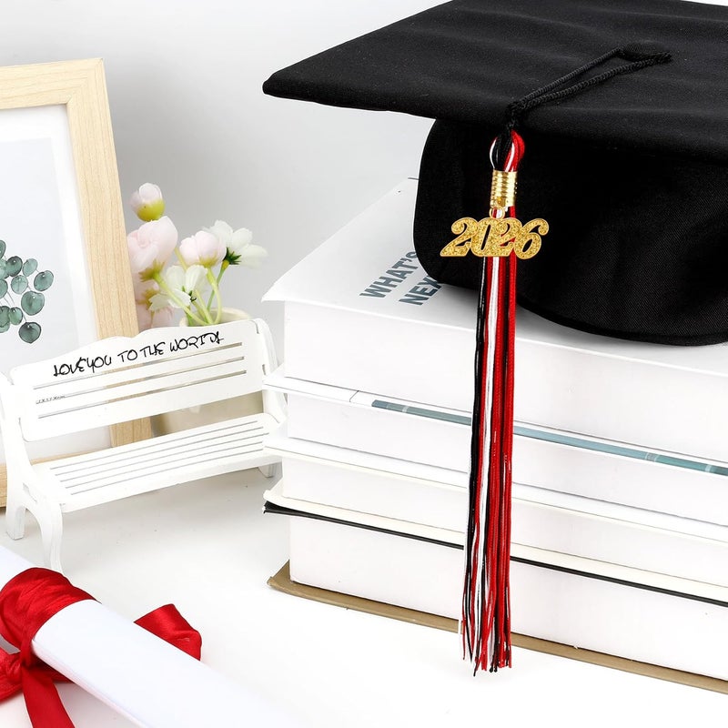 RHOttbiy 2026 Graduation Tassel, 2026 Tassel Graduation, 2026 Tassels for Graduations Cap with 2026 Year Gold Charms for Graduate Cap, Red Black White Grad Tassels for Class of 2026 Grad Ceremonies Accessories - Image 5