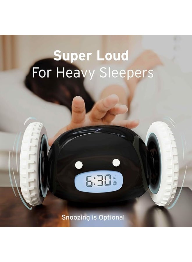 Y&D Alarm Clock on Wheels  | Loudest for Heavy Sleeper (Adult or Kid Bed-Room Robot Clockie) Funny, Rolling, Run-away, Moving, Jumping，Easy to Set Smart Digital Alarm Clock on Wheels -Funny Gag Gift (Black) - Image 5