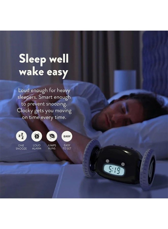 Y&D Alarm Clock on Wheels  | Loudest for Heavy Sleeper (Adult or Kid Bed-Room Robot Clockie) Funny, Rolling, Run-away, Moving, Jumping，Easy to Set Smart Digital Alarm Clock on Wheels -Funny Gag Gift (Black) - Image 4