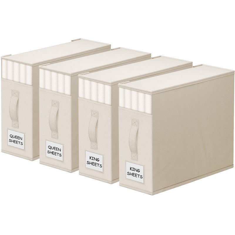 StorageTastic 4 Pack Bed Sheet Closet Organizers and StorageSturdy Foldable Storage Containers with Window and LabelStorage and Organization for Bedding SheetsDuvet CoversBlankets Beige