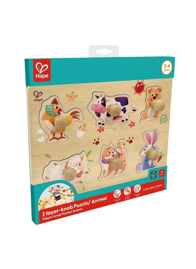 Hape Hape Farmyard 2-Layer Knob Puzzle (12 Pieces)  - Image 1