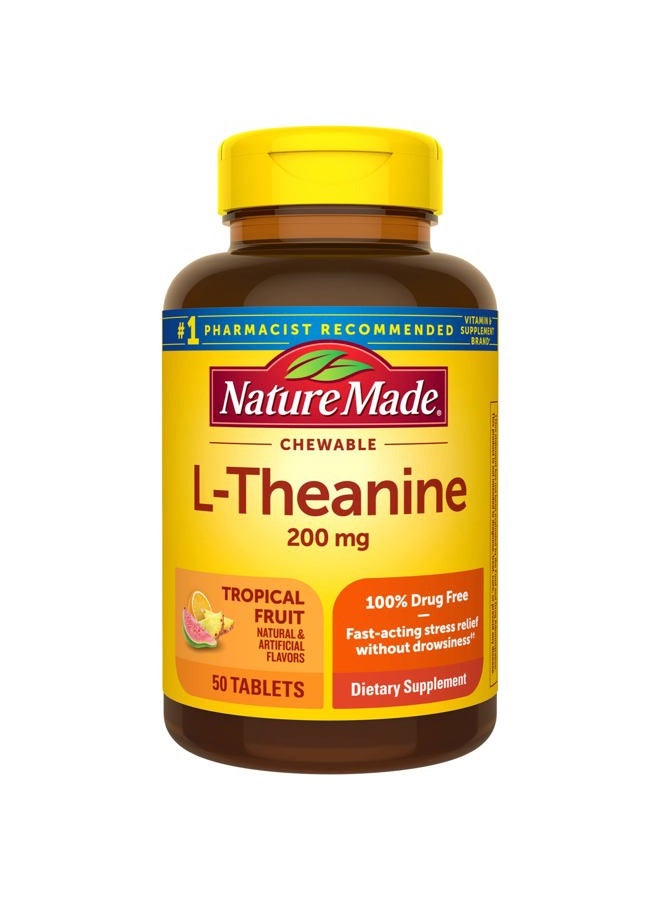 Nature Made Chewable L Theanine 200mg, L-Theanine Supplement for Stress Relief, 50 Chewable Tablets, 50 Day Supply - Image 1
