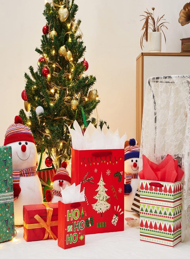 SUNCOLOR Christmas Gift Bags Assorted Sizes with Tissue Paper, 9 Pack, Red Holiday Theme Bags, Large 13x10.2, Medium 9x7, Small 6.3x4.7 inches - Image 5