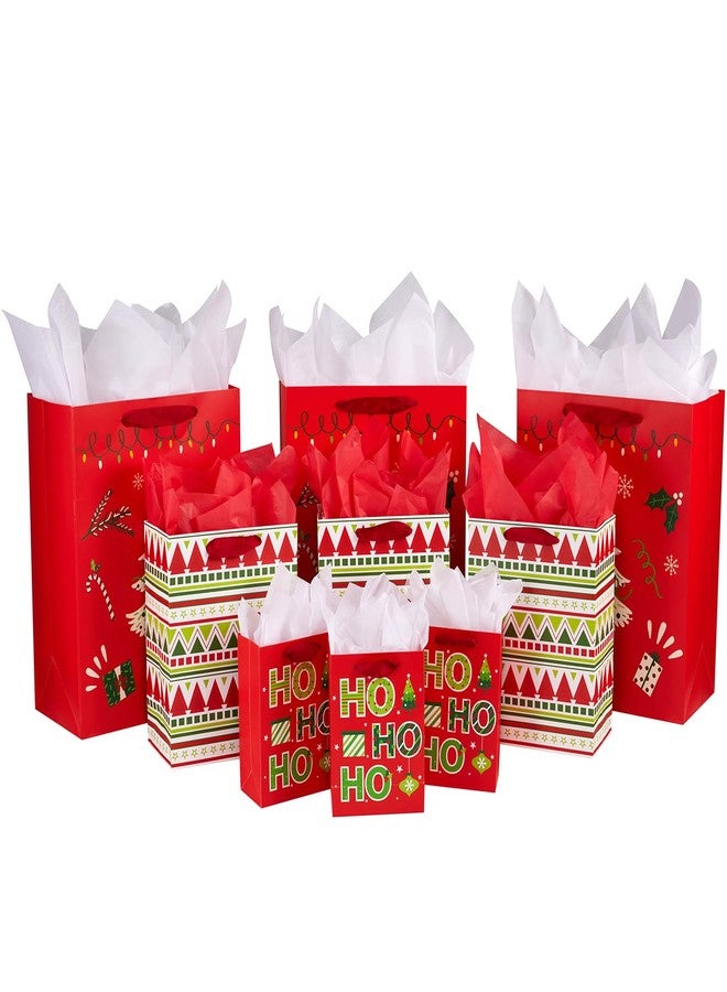 SUNCOLOR Christmas Gift Bags Assorted Sizes with Tissue Paper, 9 Pack, Red Holiday Theme Bags, Large 13x10.2, Medium 9x7, Small 6.3x4.7 inches - Image 4