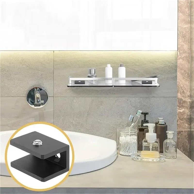 Black Adjustable Glass Shelf Brackets 30Pcs Floating Mirror Wall Clip Support - Image 5