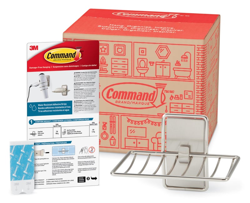 Command Soap Dish for Shower, Damage-Free Hanging, No Tools Soap Holder, 1 Satin Nickel Dish and 2 Water-Resistant Strips - Image 1