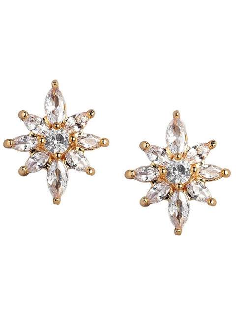 Just Peachy Gold-Toned & White Cubic Zirconia Star Shaped Studs, Elegant and Sparkling Design, Perfect for Any Occasion, Lightweight and Comfortable - Hypoallergenic and Durable, Stylish Accessory