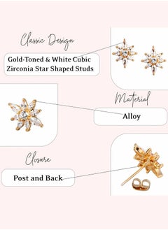 Just Peachy Just Peachy Gold-Toned & White Cubic Zirconia Star Shaped Studs, Elegant and Sparkling Design, Perfect for Any Occasion, Lightweight and Comfortable - Hypoallergenic and Durable, Stylish Accessory  - Image 4