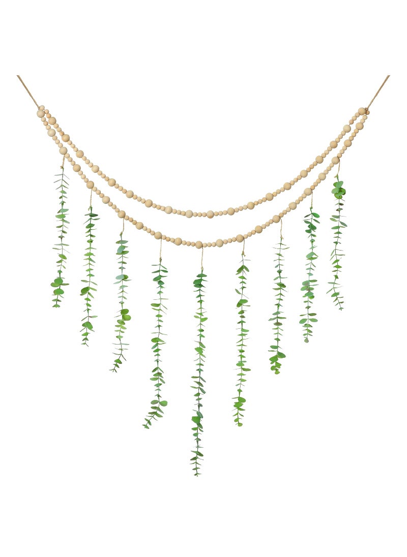 Jetec Hanging Eucalyptus Boho Wall Decor Large Boho Bedroom Wall Hanging Wooden Bead Garland Artificial Eucalyptus Natural Greenery Decoration 36 x 36 Inch 