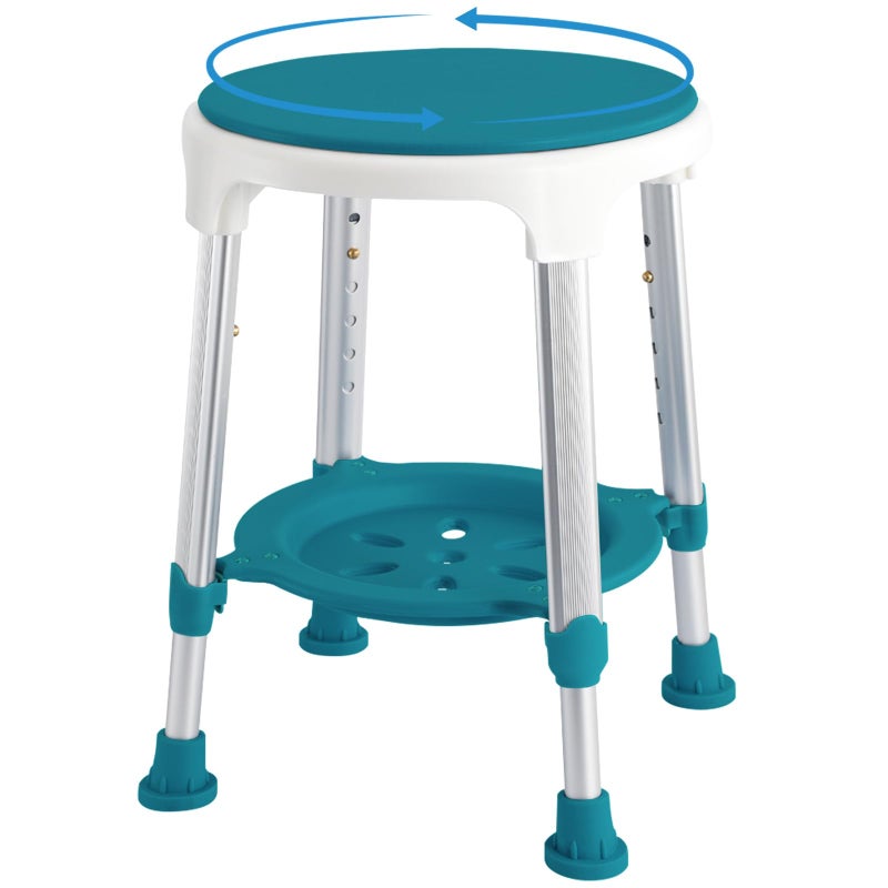KSITEX Shower Stool Chair for Inside Shower, Upgrade Small Corner Plastic Stool for Seniors Adult, 360Â° Swivel Shower Stool Seat for Bathroom, 6-Level Adjustable Height Bath Chair Stools with Shelf - Image 1