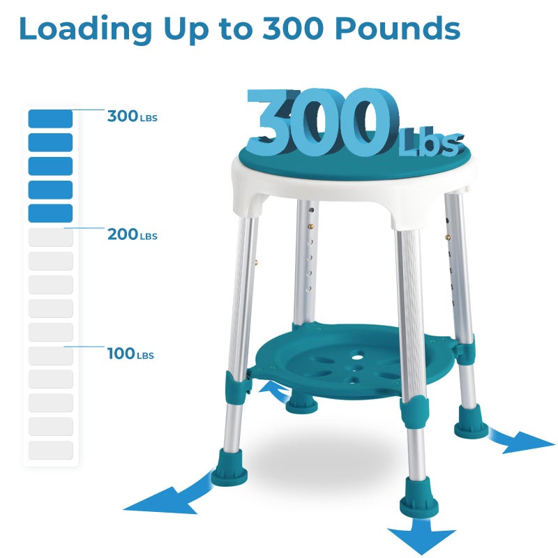 KSITEX Shower Stool Chair for Inside Shower, Upgrade Small Corner Plastic Stool for Seniors Adult, 360Â° Swivel Shower Stool Seat for Bathroom, 6-Level Adjustable Height Bath Chair Stools with Shelf - Image 4