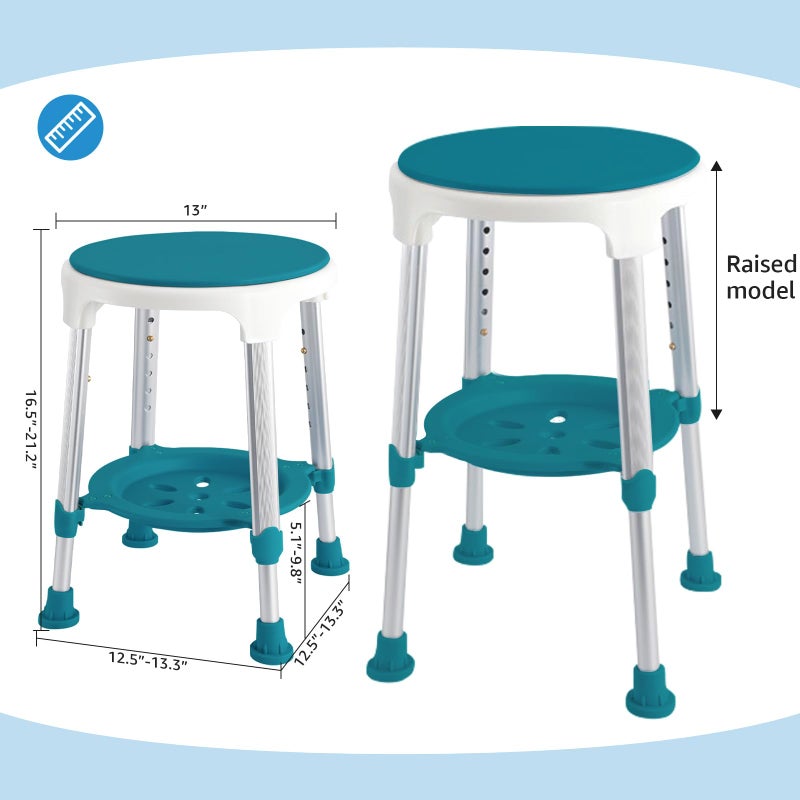 KSITEX Shower Stool Chair for Inside Shower, Upgrade Small Corner Plastic Stool for Seniors Adult, 360Â° Swivel Shower Stool Seat for Bathroom, 6-Level Adjustable Height Bath Chair Stools with Shelf - Image 2