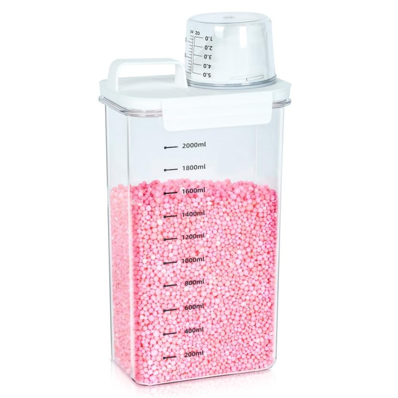Laundry Detergent Dispenser 5.1 X 3.1 X 11.8 Inches - Angled Hawk-Bill Spout Prevents Drips - Transparent Body with Clear Scale for Easy Level Checks - Includes Measuring Cup for Home Laundry Room - Image 1