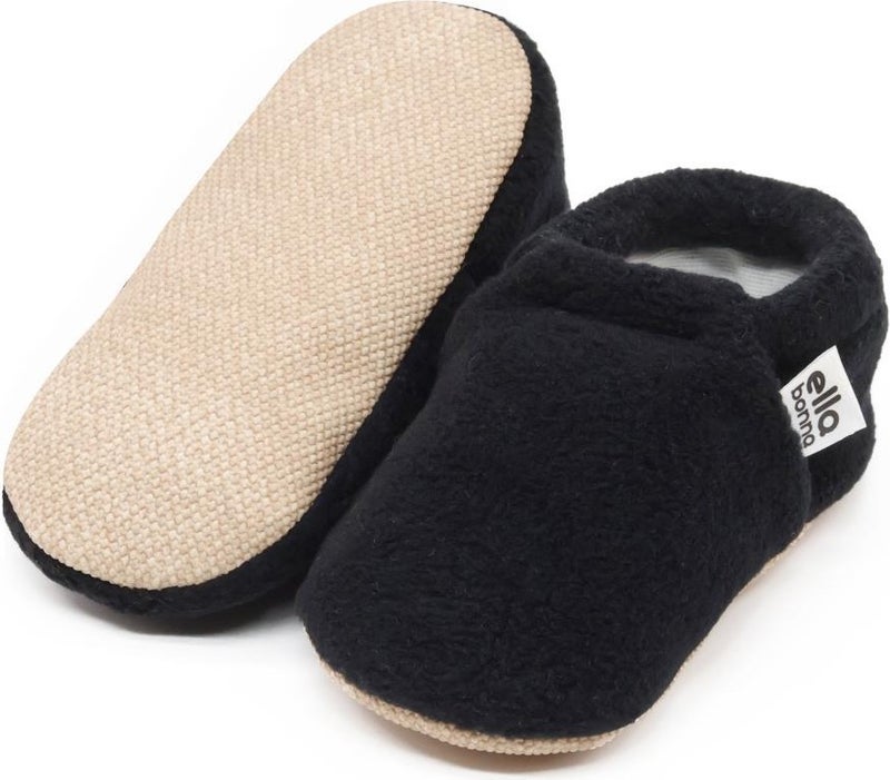 Ella Bonna Polar Baby Slippers Home Booties, Non-Slip Sole, Organic Cotton Lining Nursery Shoes, Black  - Image 3