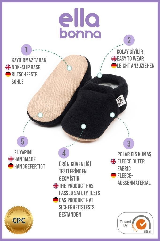 Ella Bonna Polar Baby Slippers Home Booties, Non-Slip Sole, Organic Cotton Lining Nursery Shoes, Black  - Image 4