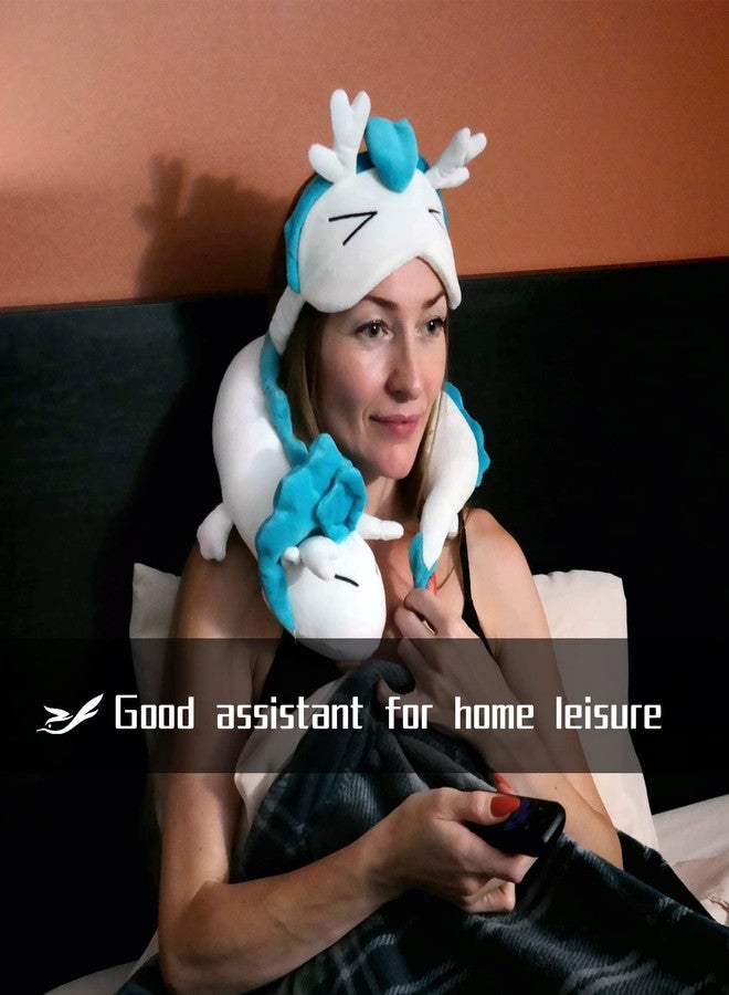 ZFBIRD Anime Dragon Neck Pillow Dragon U-Shape Pillow Cute Dragon Plush Toy with Anime Sleep Mask Perfect for Travel, Christmas and Birthday Gift - Image 2