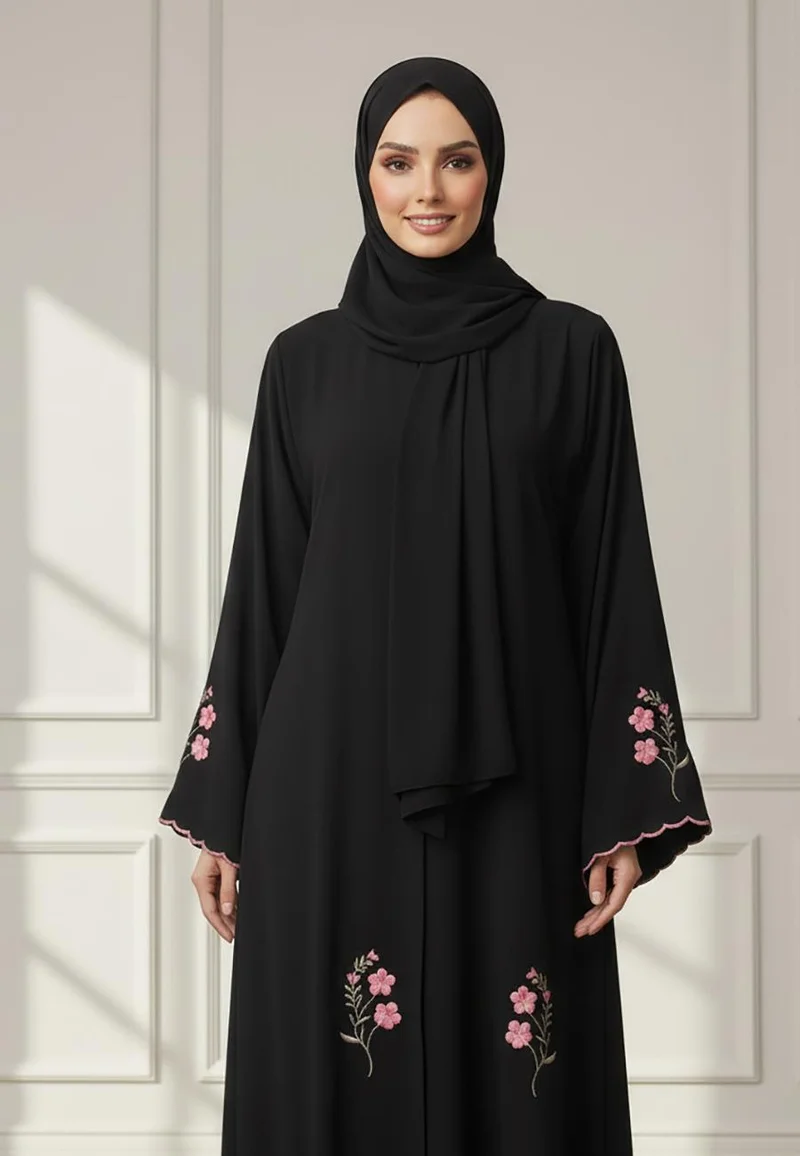 Nukhbaa Scalloped Floral Abaya|Nida Fabric-939