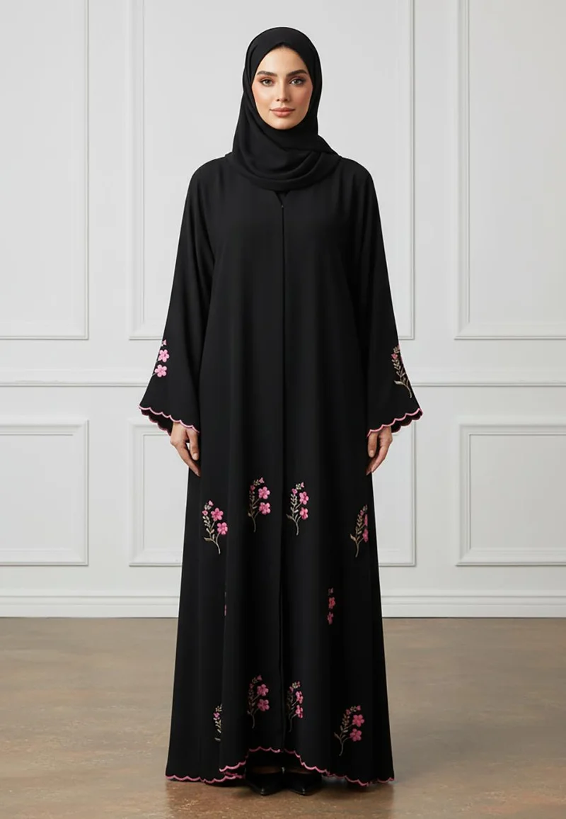 Nukhbaa Scalloped Floral Abaya|Nida Fabric-939