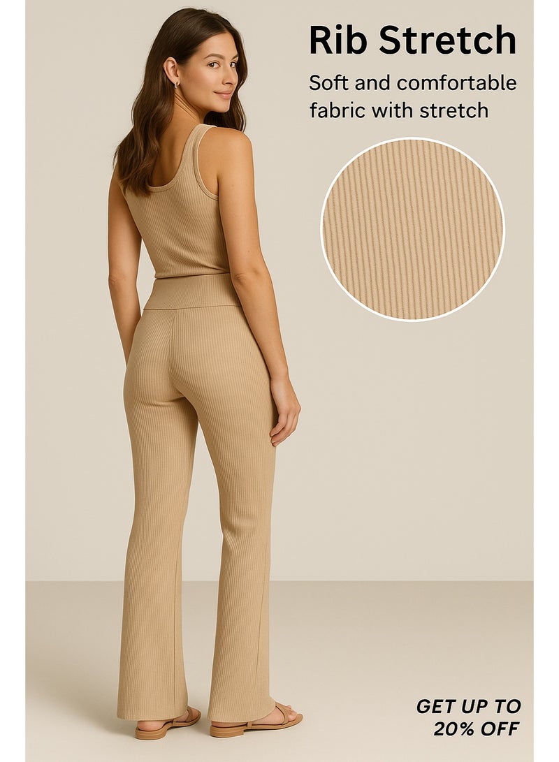 Soft Steps Flared trousers Biege with Fold-Over Waist XL  - Image 2