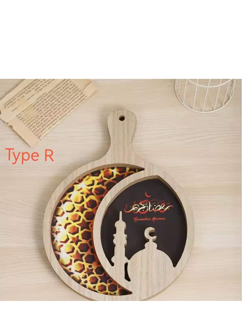 New Wooden Round Tray with Handle Dessert Snack Plate Sweets Cookies Serving Tray Ramadan Eid Party Decoration  - Image 1
