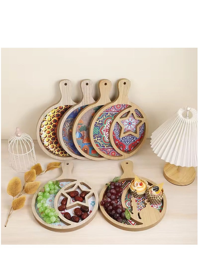 New Wooden Round Tray with Handle Dessert Snack Plate Sweets Cookies Serving Tray Ramadan Eid Party Decoration  - Image 3