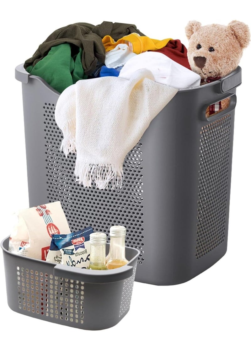 HomarKet Plastic Laundry Basket, Plastic Washing Baskets Dirty Clothes Hamper with Handles, Laundry Hamper Storage Basket with Underwear Basket for Storage Clothes in Bedroom, Bathroom  - Image 1