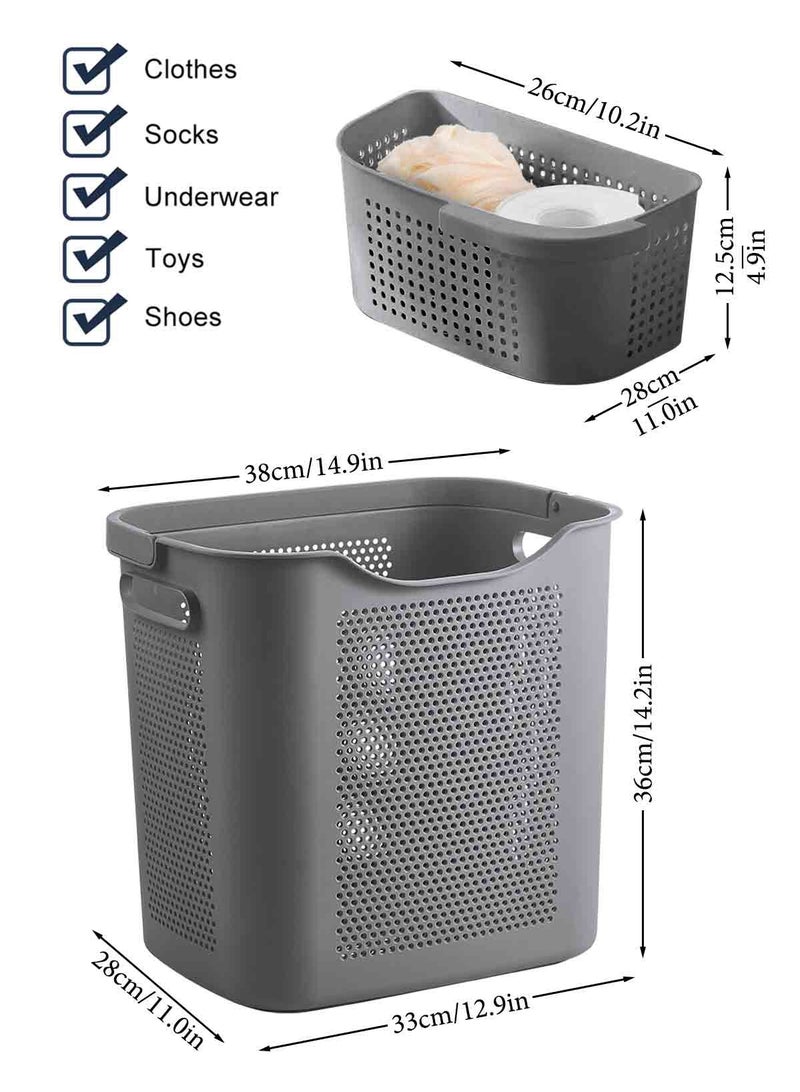 HomarKet Plastic Laundry Basket, Plastic Washing Baskets Dirty Clothes Hamper with Handles, Laundry Hamper Storage Basket with Underwear Basket for Storage Clothes in Bedroom, Bathroom  - Image 4