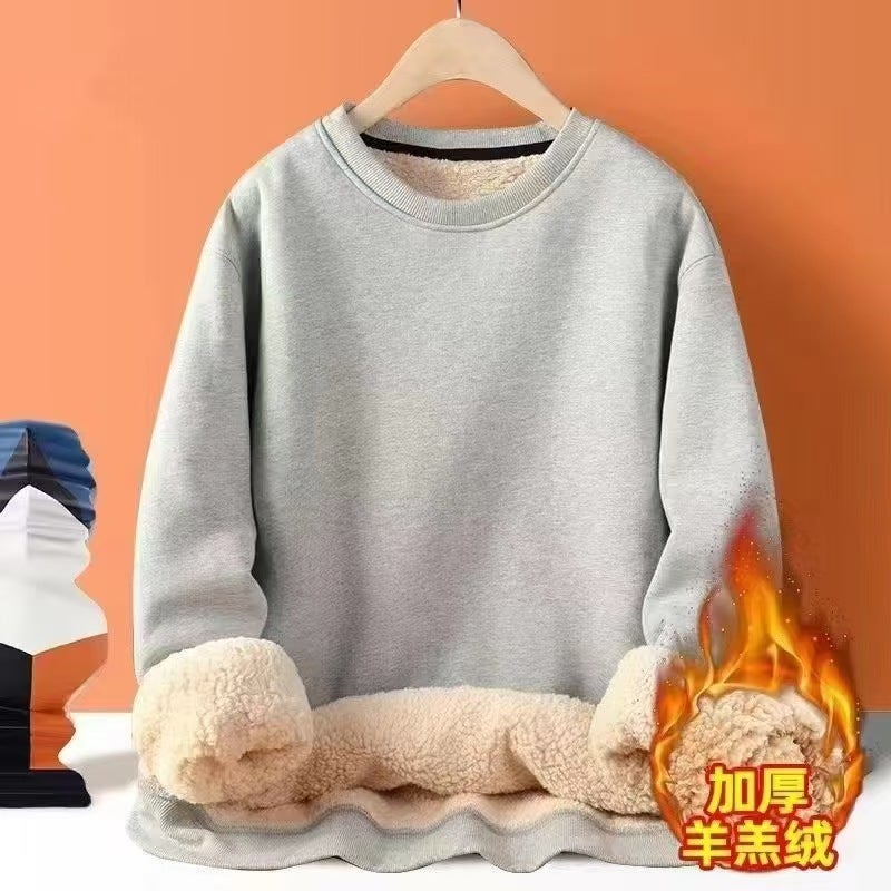 2024 Winter Fleece-Lined Thickened Lamb Wool Sweatshirt For Women And Men, Loose Fit, Round Neck, Warm Lamb Wool Hoodless Top - Image 3