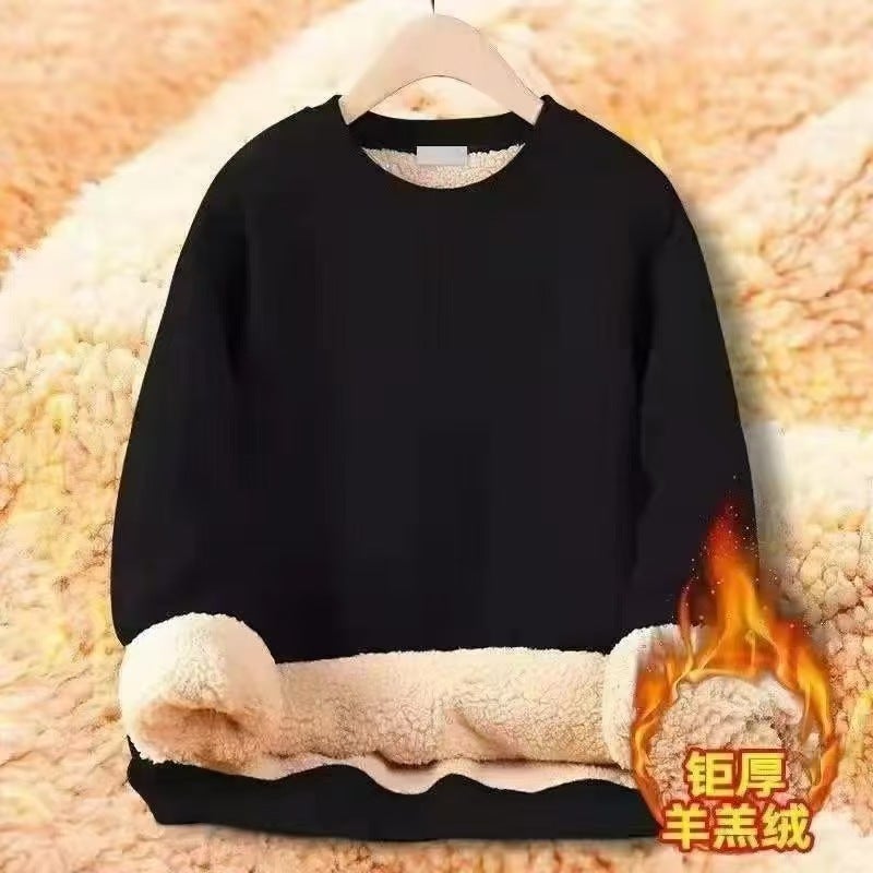 2024 Winter Fleece-Lined Thickened Lamb Wool Sweatshirt For Women And Men, Loose Fit, Round Neck, Warm Lamb Wool Hoodless Top - Image 2