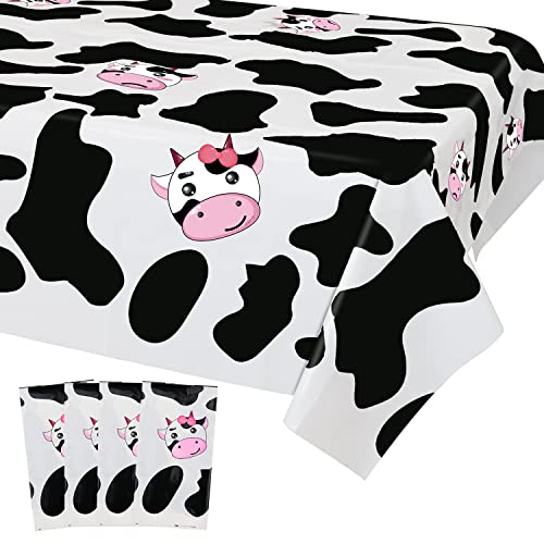 Inspireyee Cow Print Plastic Tablecloth Pack of 4 86 x 51 inches Farm Animal Themed Party Tablecovers for Cow Theme Birthday Party Supplies A - Image 1